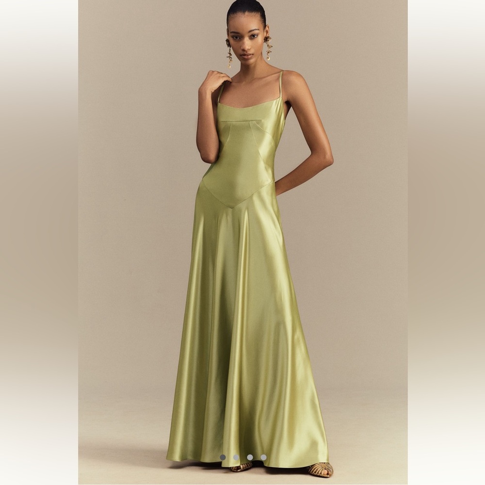 Anthropologie Satin Green Dress